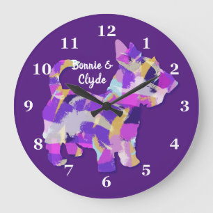 Scottish Terrier Dog Silhouette Cute Purple PY&B Large Clock