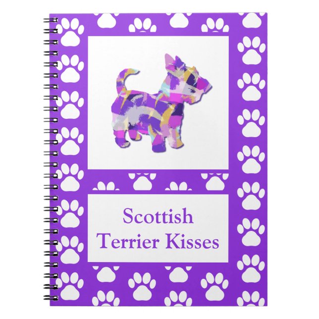 Scottish Terrier Dog Silhouette Paw Purple PY&B Notebook (Front)