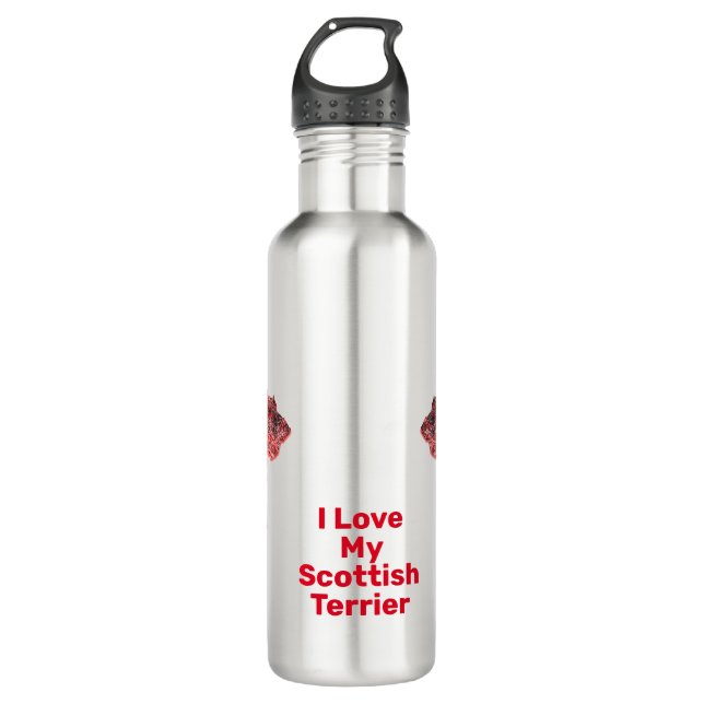 Scottish Terrier Dog Silhouette Red Grid 710 Ml Water Bottle (Front)