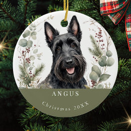 Scottish Terrier Dog Watercolor Christmas Ceramic Ornament