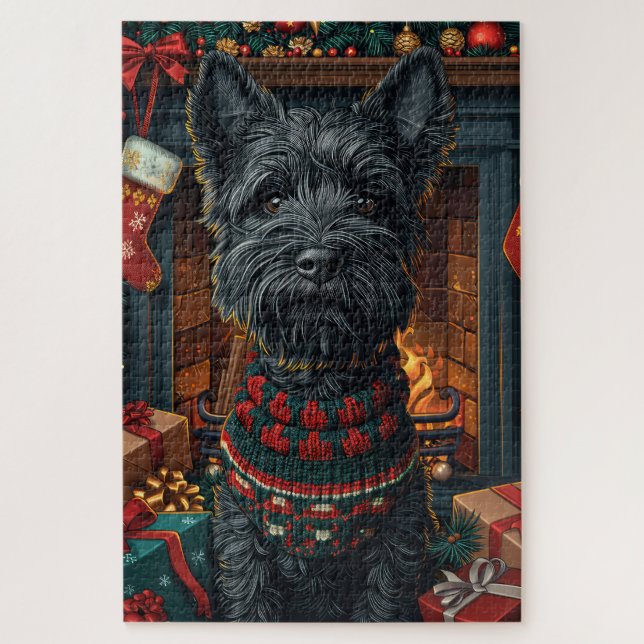 Scottish Terrier Dog With Christmas Gifts  Jigsaw Puzzle (Vertical)