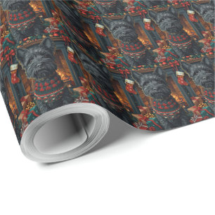 Scottish Terrier Dog With Christmas Gifts  Wrapping Paper