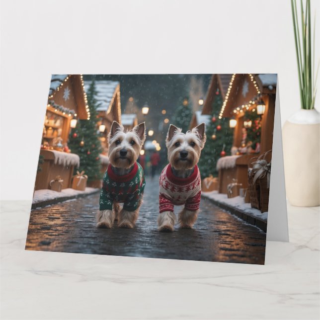 Scottish Terrier Dogs Christmas Snow Holiday Card (Front)