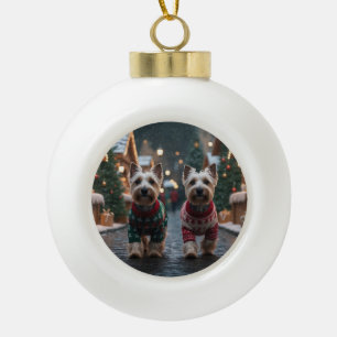 Scottish Terrier Dogs Christmas Snow Holiday Ceramic Ball Christmas Ornament