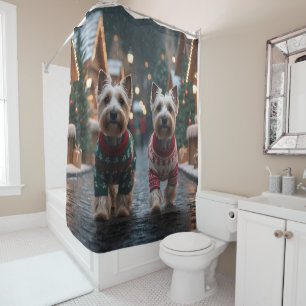 Scottish Terrier Dogs Christmas Snow Holiday Shower Curtain