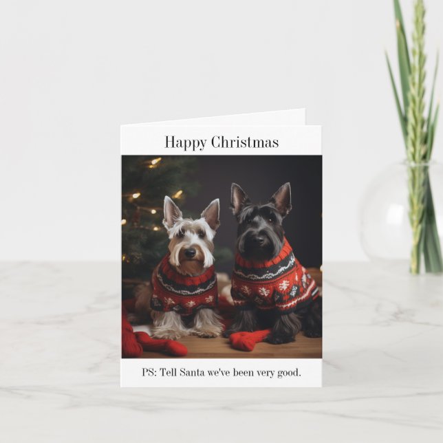 Scottish Terrier Dogs Happy Christmas Card (Front)