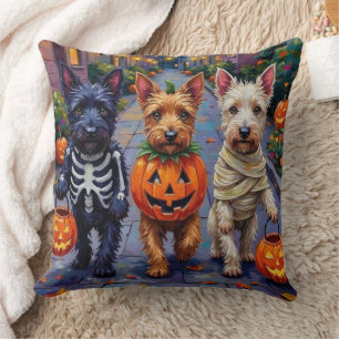 Scottish Terrier Dogs in Halloween Costumes Cushion