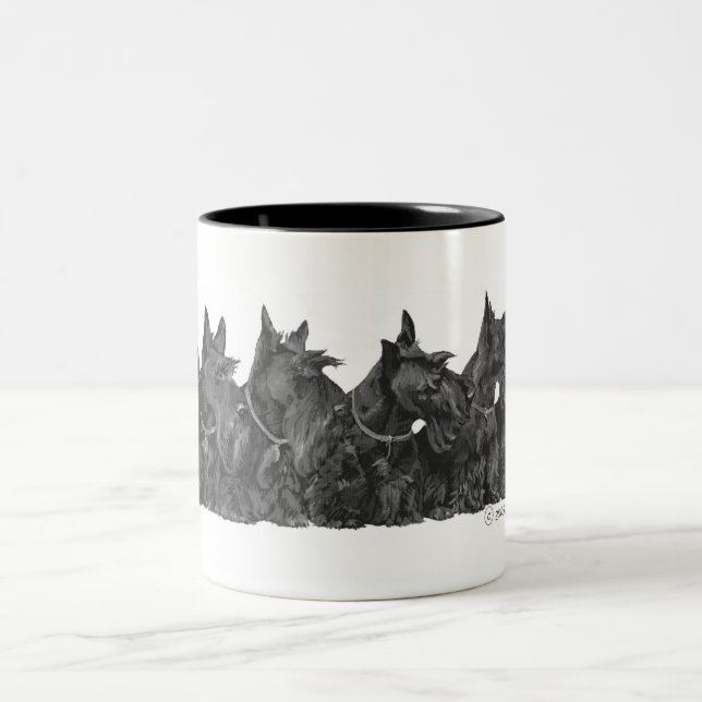 Scottish Terrier Gathering Two-Tone Coffee Mug (Center)