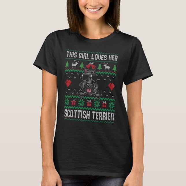 Scottish Terrier Girl Cool Ugly Christmas for Dog  T-Shirt (Front)