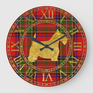 Scottish Terrier Gold and Plaid Large Clock