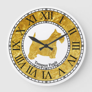 Scottish Terrier Gold with Gold Large Clock