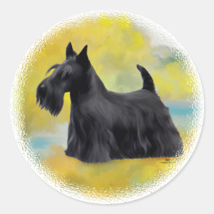 Scottish Terrier Golden Autumn Classic Round Sticker