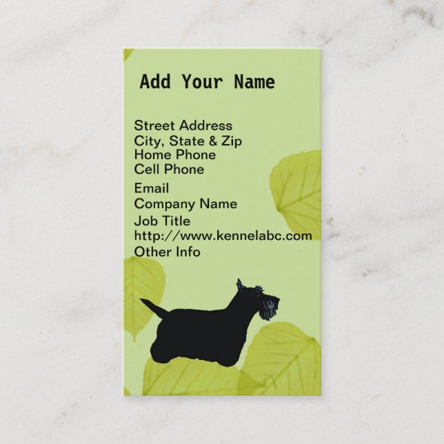 Scottish Terrier Green Leaves Design Business Card (Front)