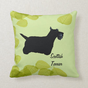 Scottish Terrier ~ Green Leaves Design Cushion