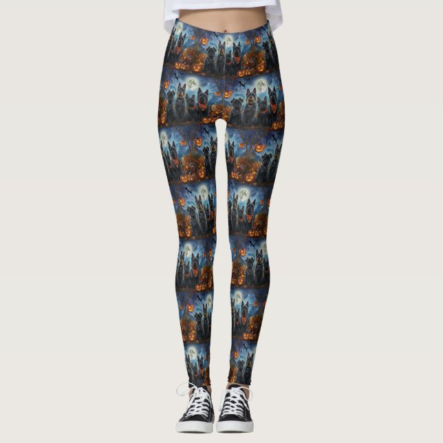 Scottish Terrier Halloween Spooky Leggings (Front)