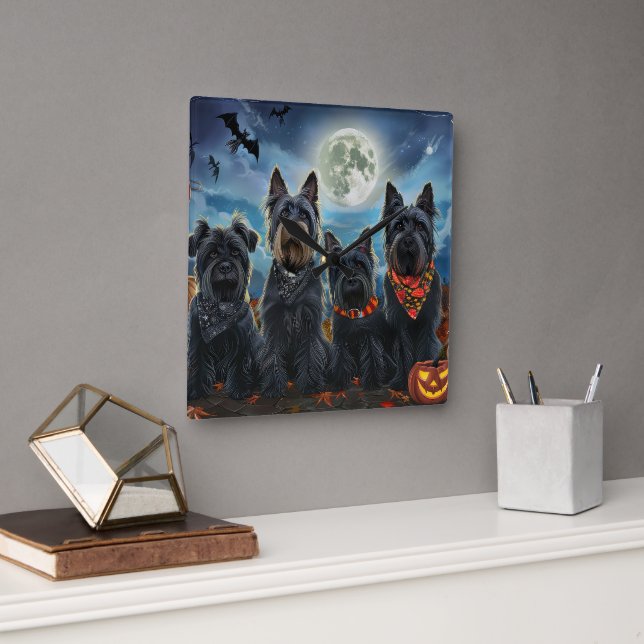 Scottish Terrier Halloween Spooky Square Wall Clock (Office)
