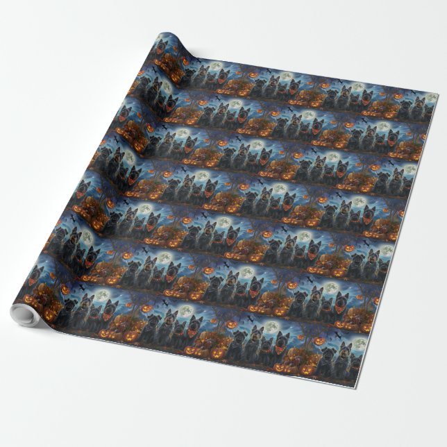 Scottish Terrier Halloween Spooky Wrapping Paper (Unrolled)