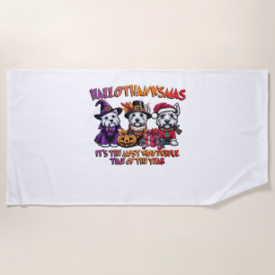 Scottish Terrier Halloween Thanksgiving Christmas Beach Towel