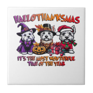 Scottish Terrier Halloween Thanksgiving Christmas Ceramic Tile