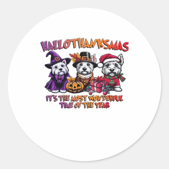 Scottish Terrier Halloween Thanksgiving Christmas  Classic Round Sticker (Front)