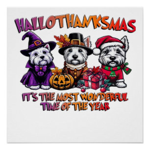 Scottish Terrier Halloween Thanksgiving Christmas Poster