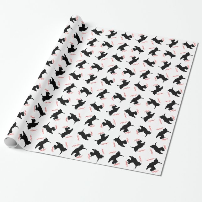 Scottish Terrier Happy Holidays Wrapping Paper (Unrolled)