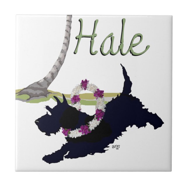Scottish Terrier Hawaiian Design Ceramic Tile (Front)