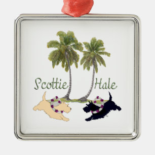 Scottish Terrier Hawaiian Design Metal Tree Decoration