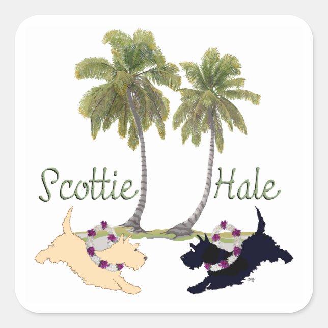 Scottish Terrier Hawaiian Design Square Sticker (Front)