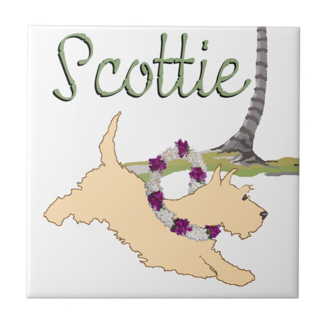 Scottish Terrier Hawaiian Design Tile (Front)