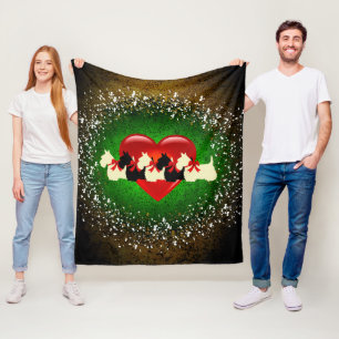 Scottish Terrier, heart, snow, gold/green Fleece Blanket