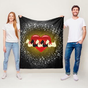 Scottish Terrier, heart, snow, silver/gold Fleece Blanket