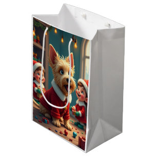 Scottish Terrier Helping Santa’s Elves Christmas Medium Gift Bag