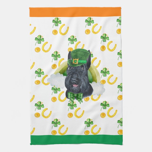 Scottish Terrier Holiday Home Decor St Patrick Day Tea Towel (Vertical)