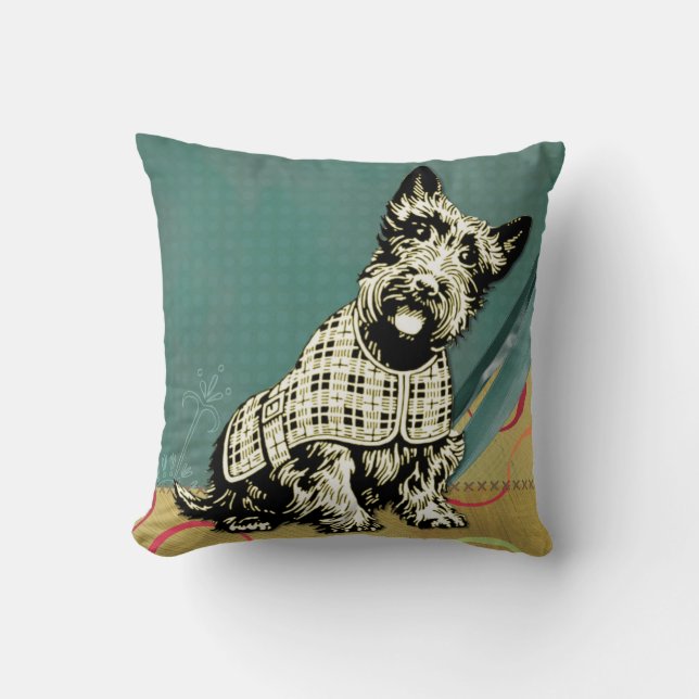 Scottish Terrier Home Decor turquoise pink Cushion (Front)