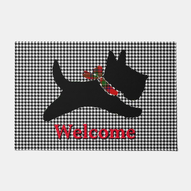 Scottish Terrier Houndstooth Personalise Doormat (Front)
