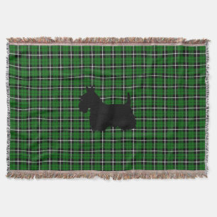 Scottish Terrier I love/heart, kelly green plaid Throw Blanket