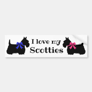 Scottish Terrier, I love my Scotties, with bow Bumper Sticker
