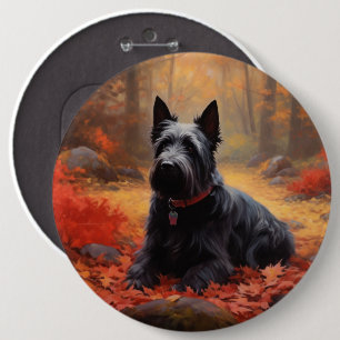Scottish Terrier in Autumn Leaves Fall Inspire  6 Cm Round Badge