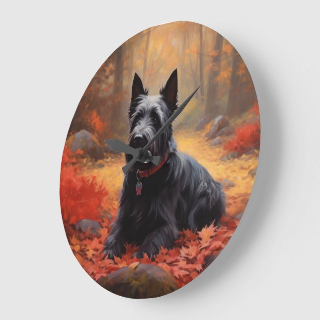 Scottish Terrier in Autumn Leaves Fall Inspire  Large Clock (Angle)