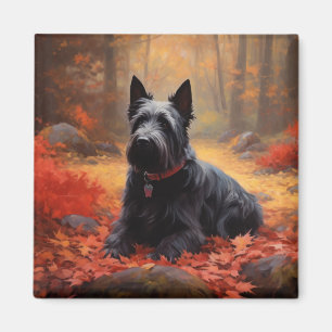Scottish Terrier in Autumn Leaves Fall Inspire Magnet