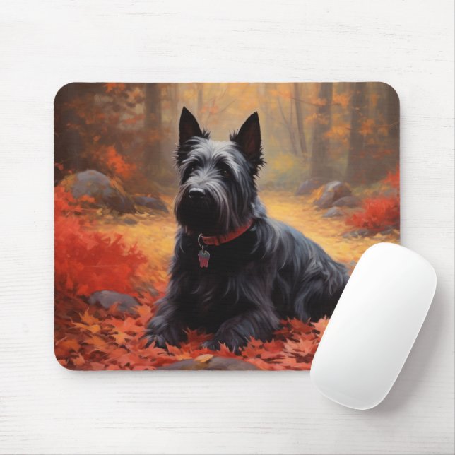 Scottish Terrier in Autumn Leaves Fall Inspire  Mouse Pad (With Mouse)