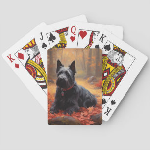 Scottish Terrier in Autumn Leaves Fall Inspire  Playing Cards