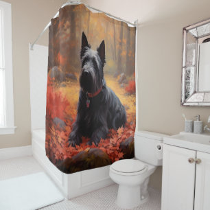 Scottish Terrier in Autumn Leaves Fall Inspire  Shower Curtain