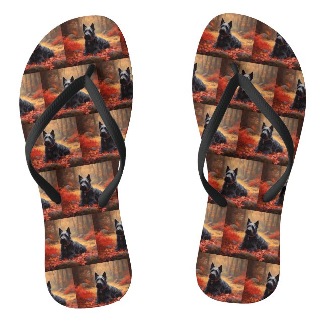 Scottish Terrier in Autumn Leaves Fall Inspire  Thongs (Footbed)