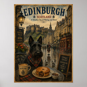 Scottish Terrier in Edinburgh Vintage Travel Art Poster