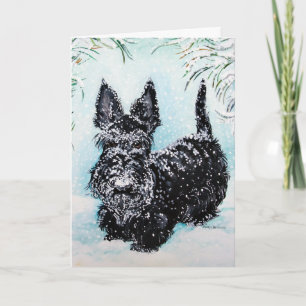 Scottish Terrier in Falling Snow Holiday Card