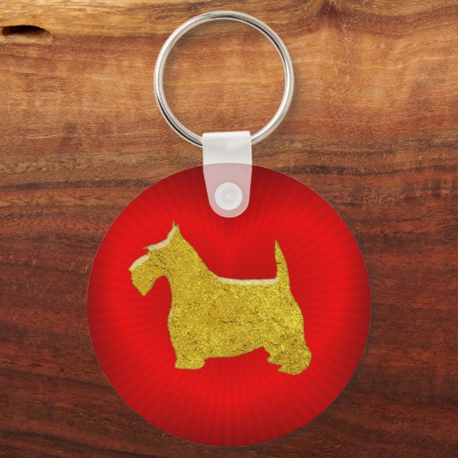 Scottish Terrier in Gold on Heart Key Ring (Back)