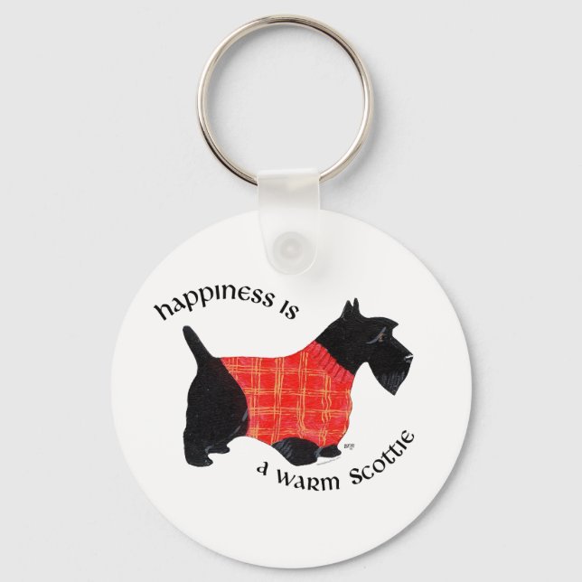 Scottish Terrier in Red Plaid Sweater Key Ring (Front)