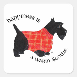Scottish Terrier in Red Plaid Sweater Square Sticker